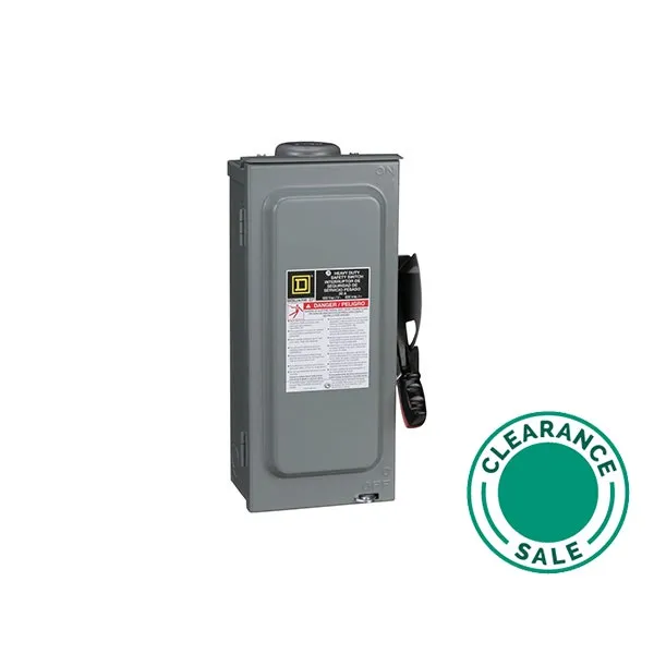 Safety Switch, Heavy Duty, Fusible, 30A, 3 Wire, 3 Pole, 20HP, 600VAC/DC, NEMA 3R, Bolt-On Hub Provision, Square D