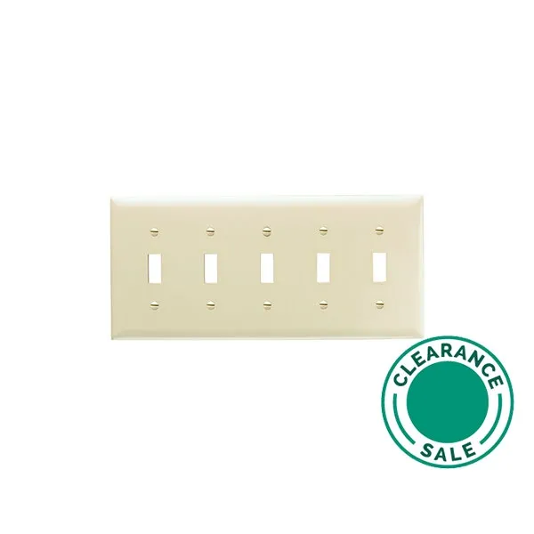 Trademaster Wall Plate, 5 Gang, for Toggle Switch, Thermoplastic, Ivory