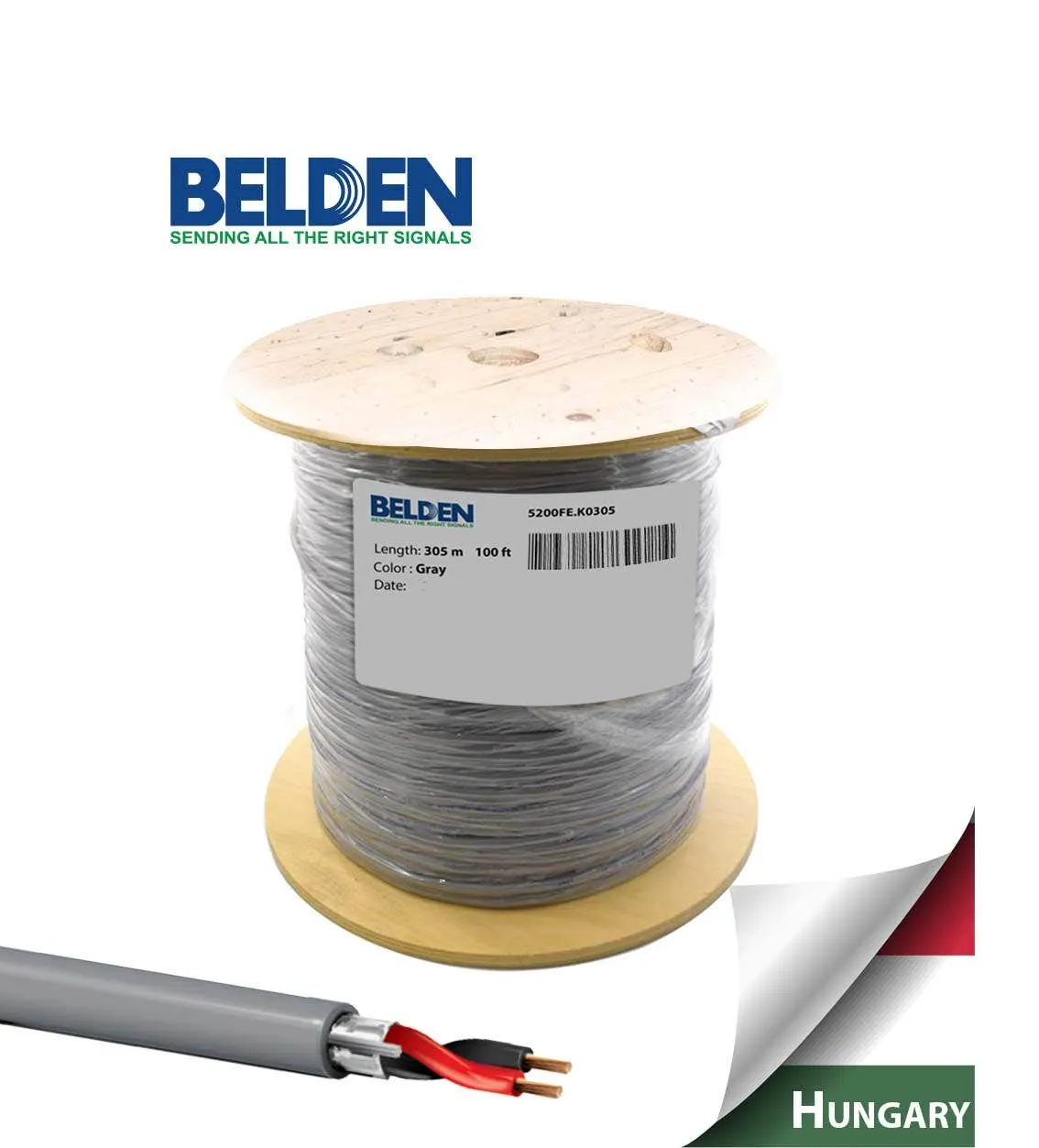بلدن - كيبل تحكم - 2 خط - مقاس 16AWG - لون رمادي - 305 متر/اللفة - CMR CU/PP/FS/FRPVC