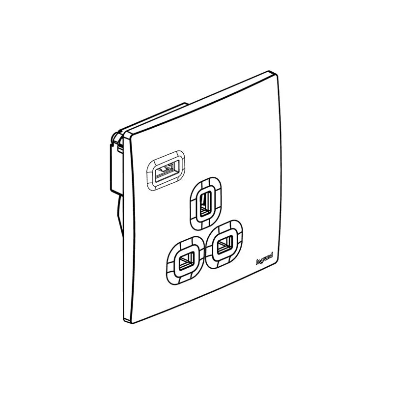 LEGRAND - Single Pole Socket Outlet Mallia Senses, BS, Unswitched, 13A 250V, 1 Gang, with USB-A, Champagne
