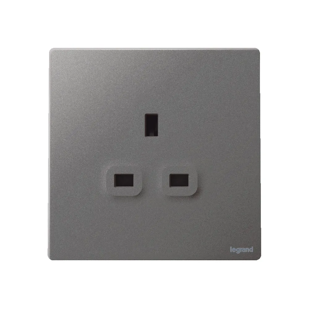 LEGRAND - British Standard Single Pole Socket Outlet Mallia, 1 Gang, Unswitched, 13 A, 250 V~, Dark Silver