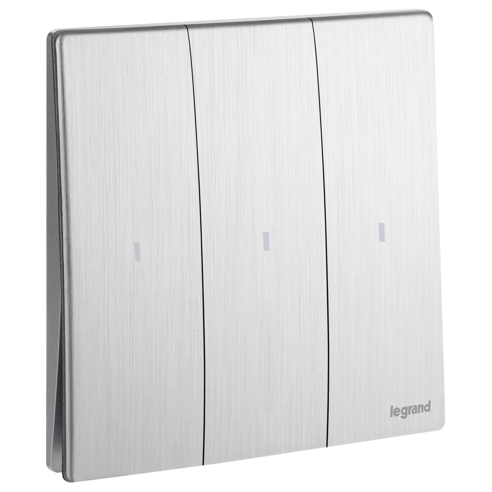 LEGRAND - Illuminated Switch Mallia, 3 Gang, 1 Way, 16 AX, 250 V~, Brushed Aluminium