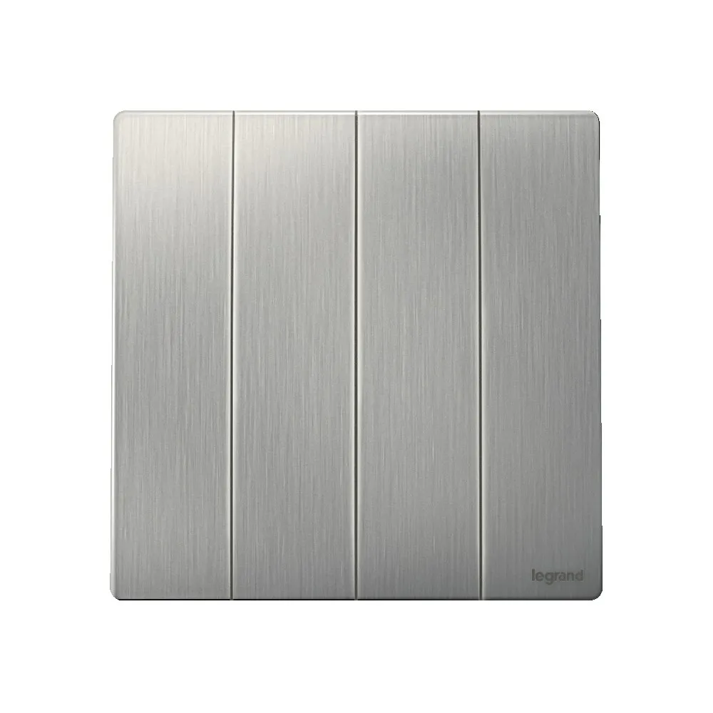 LEGRAND - Single Pole Switch Mallia, 4 Gang, 1 Way, 16 AX, 250 V~, Brushed Aluminium