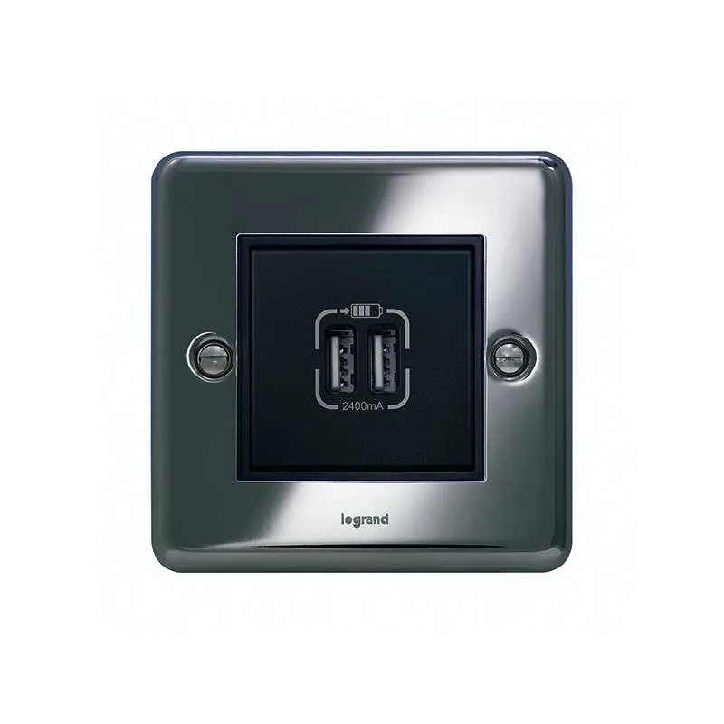 LEGRAND - Double USB Charger Synergy Authentic, Type A, 5VDC, 2400mA, 12W, Polished Stainless Steel