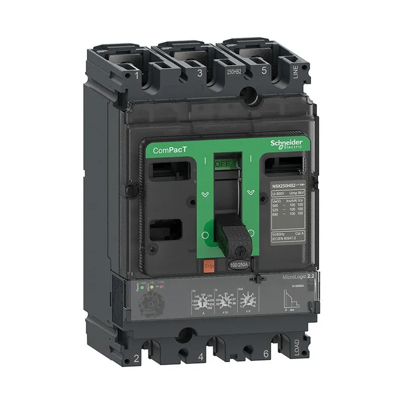 شنايدر - قاطع 160 أمبير - 3 خط - NSX250F, 36kA at 415VAC, MicroLogic 2.2 Trip Unit