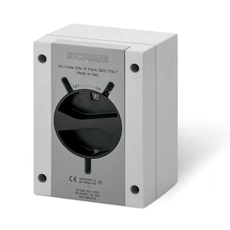 SCAME - Enclosed Switch Disconnector, 32A, 3P+N, IP66/IP69, 110x150x87mm, Y1 IK09, General, Thermoplastic, GW 650°C, Grey/Black